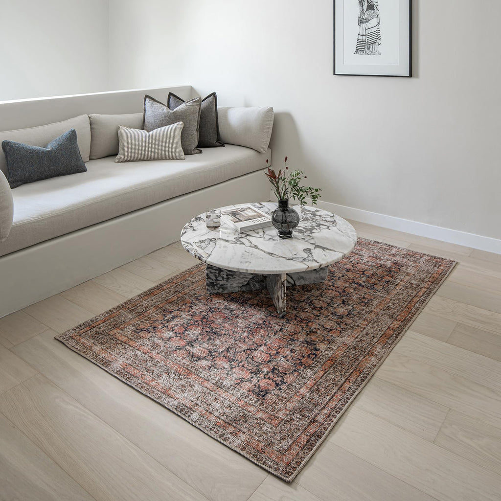 Rustica Terracotta & Black Accent Rug - Persian-inspired design