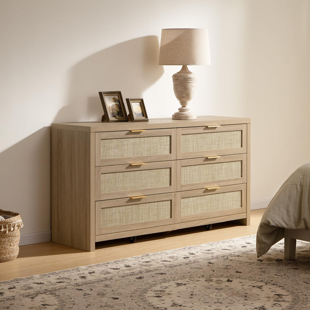 Rattan Dresser, 57" Wide 6 Drawer Dresser