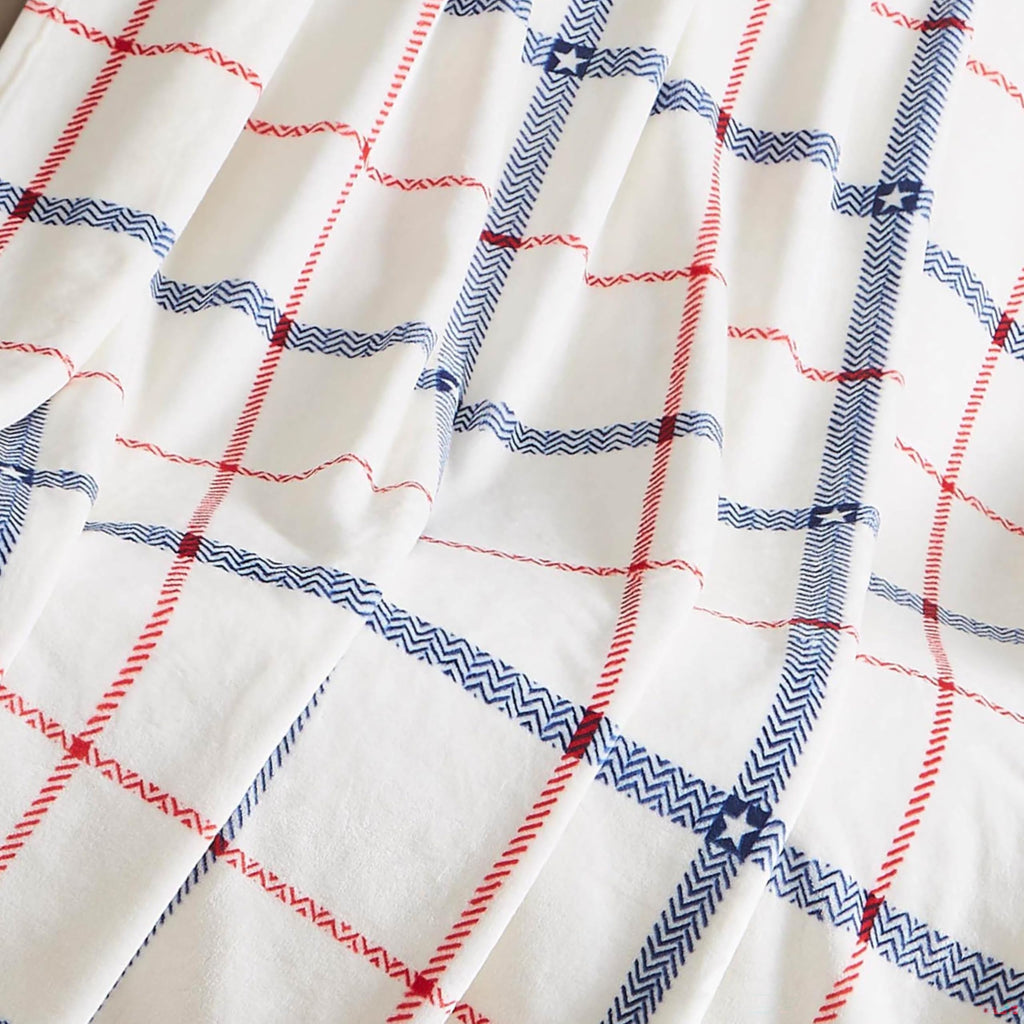 50" x 70" Plush Throw Blanket, Ditsy Star Plaid White Blanket for Sofa or Bed