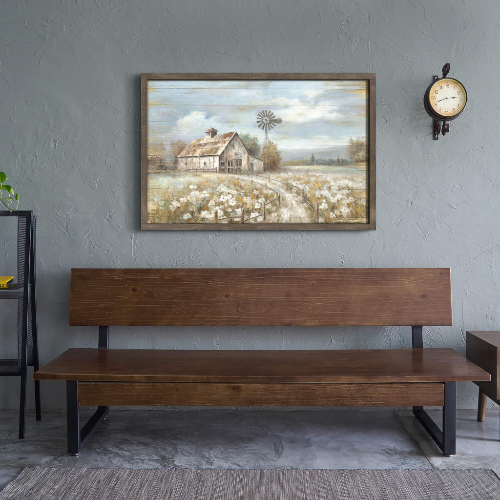Country Barn Wall Art, Rustic Windmill Picture, 45x30