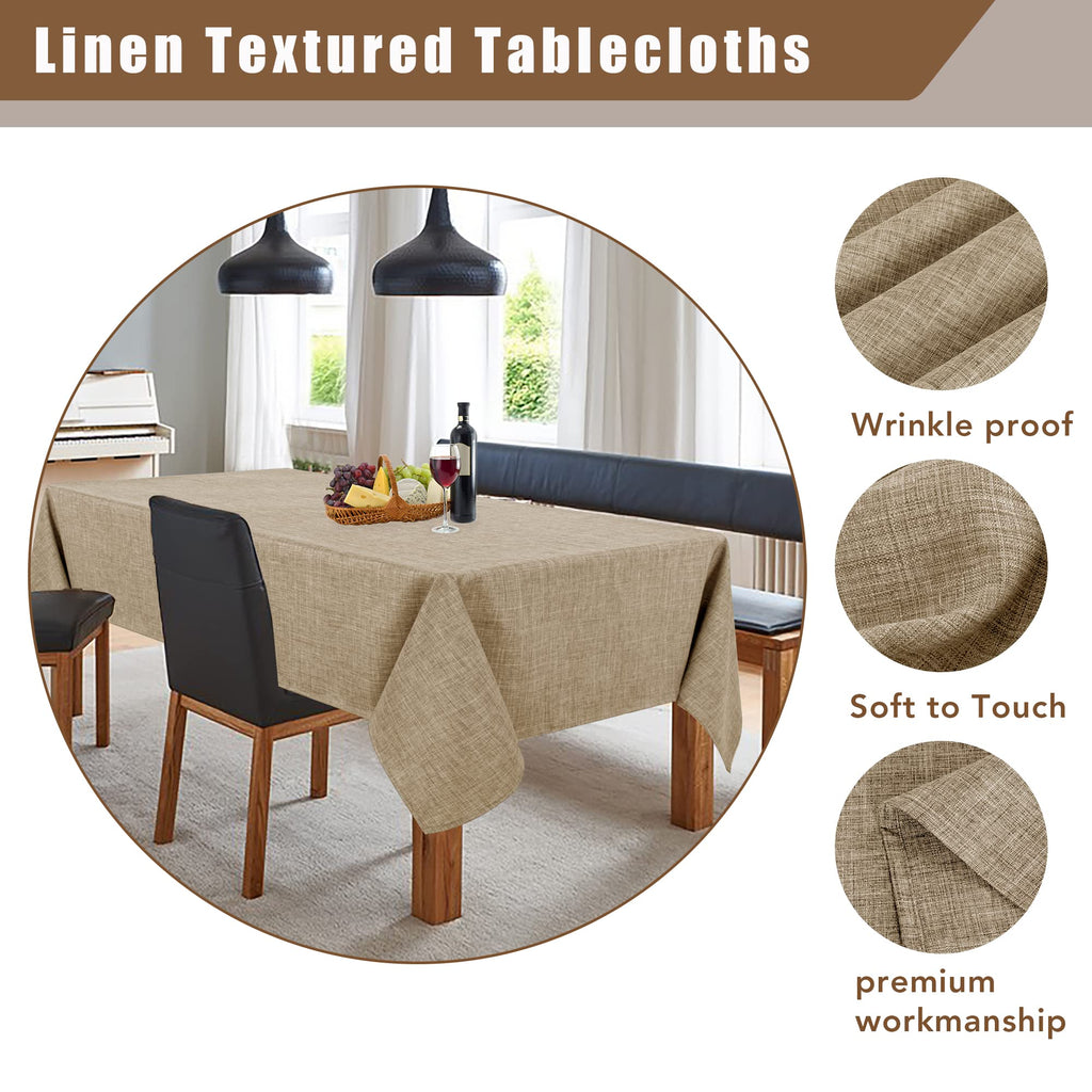 Khaki Faux Linen Tablecloth Rectangle 60x84 Inch for 6 Ft Tables