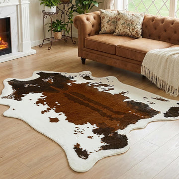 Large Durable Faux Cowhide Area Rug 4.9 x 6.56 Feet, Premium Cow Print Rug Bedroom, Durable Faux Fur Animal Cow Hide