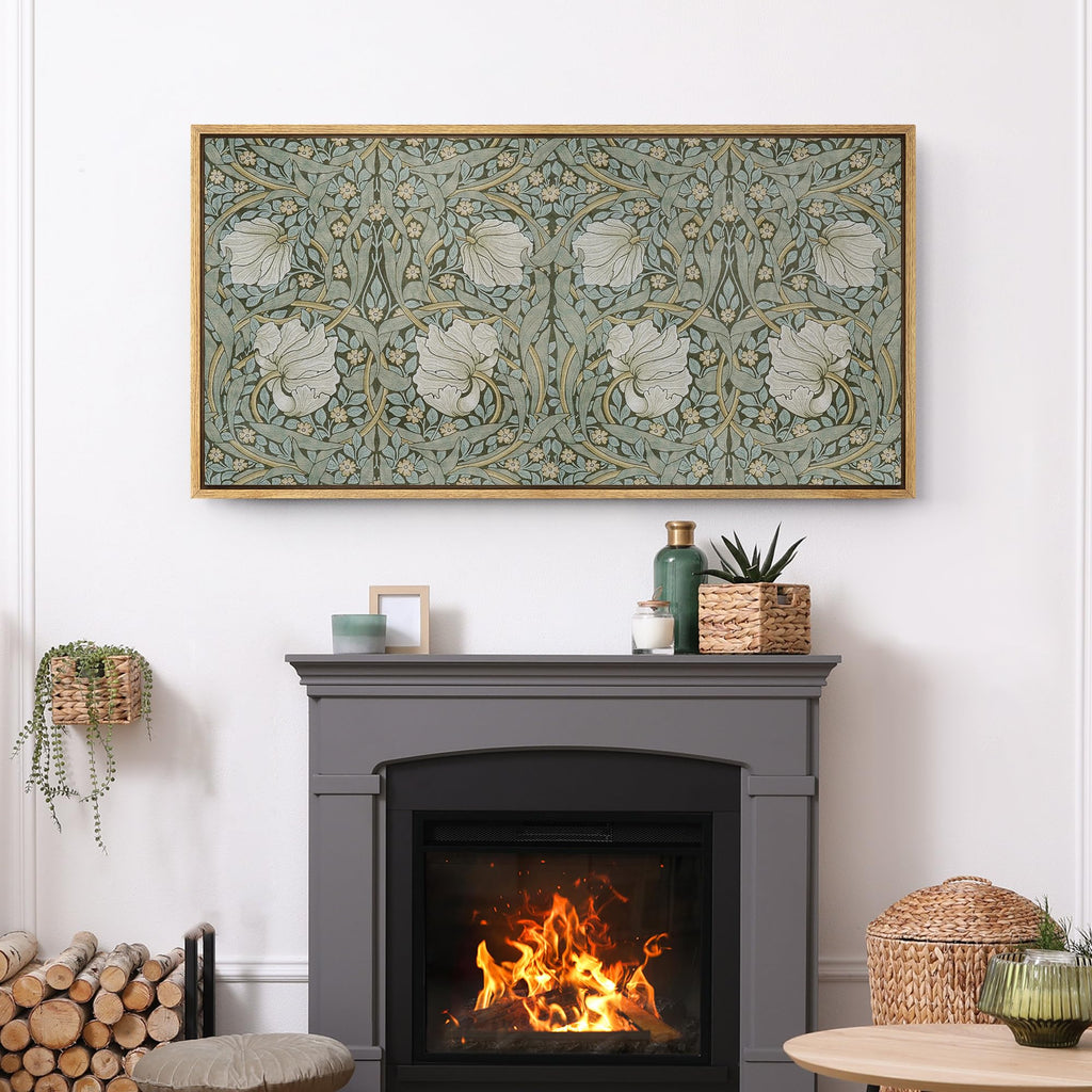 Extra Large Framed Canvas Print Wall Art Botanical Pattern Art Nouveau Flora Illustrations Modern Art Calm Warm