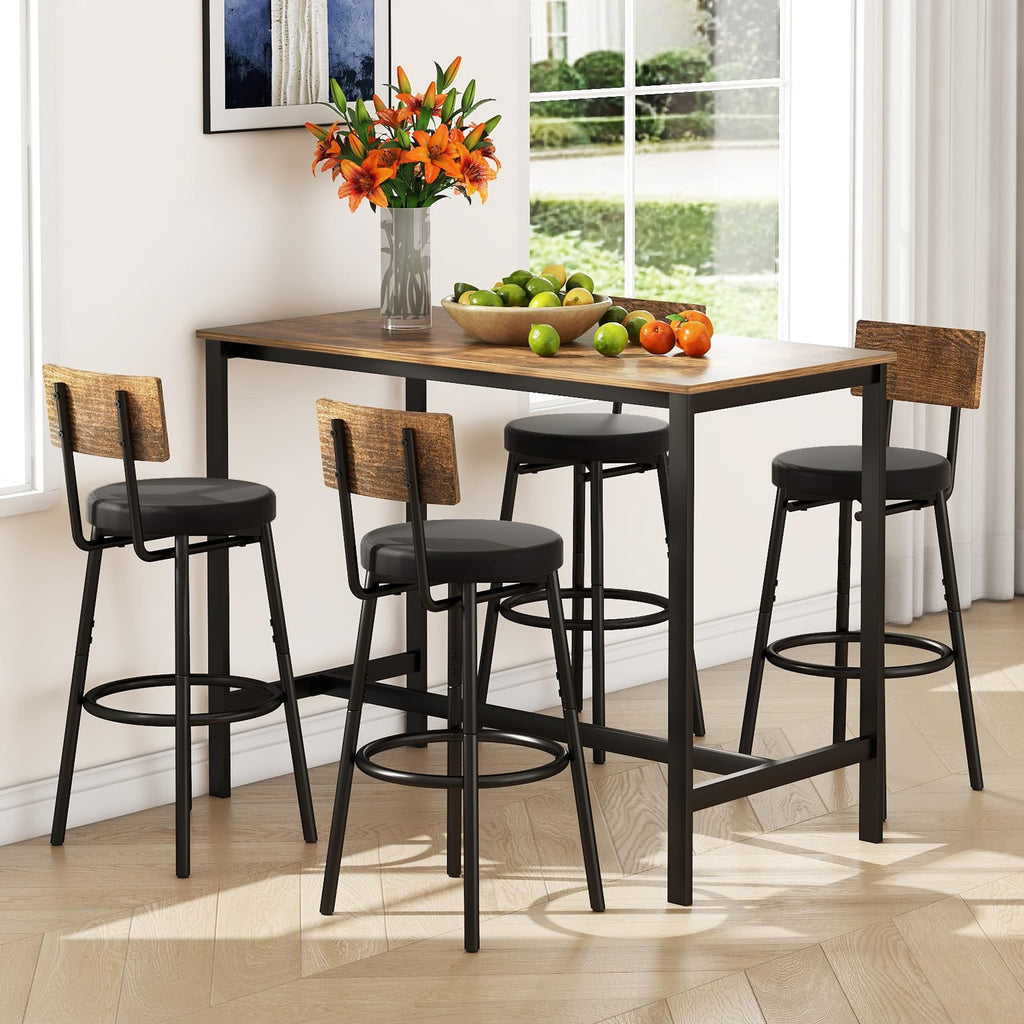 Bar Table and Chairs Set of 4, 5 Piece Counter Height High Breakfast Table Chairs Set of 4, Brown