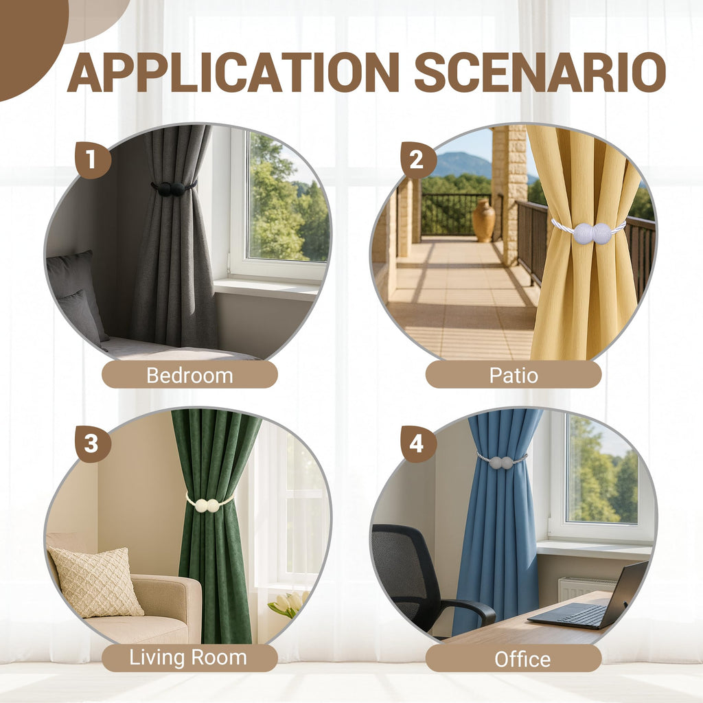 Magnetic Curtain Tiebacks Beige 4 Pack, Curtain Tiebacks Buckles Holdbacks Holders Hooks Clip Bedroom Office