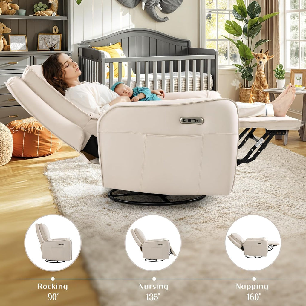Power Recliner Gliders, Electric Swivel Rocker Recliner Chair, Comfy Upholstered Living Room Reclining Rocking