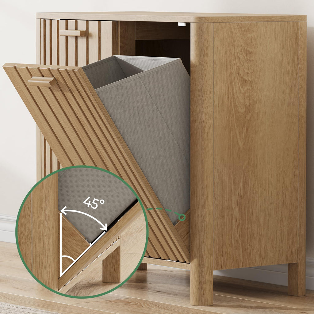 Double Tilt Out Laundry Hamper Cabinet, 11.8 Gallon Gradien Fluted Hidden Trash Cabinets with 2 Baskets Kitchen &