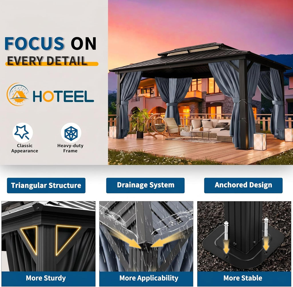 10x12 Hardtop Gazebo on Clearance with Heavy Duty Galvanized Steel Double Metal roof,Aluminum Frame,Patio Hard Top