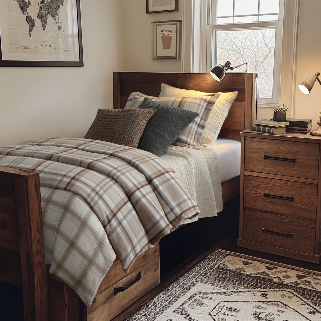 Spencer Plaid Neutral - Duvet Cover (90x94in.) + Two Standard Shams (20x26in.) - Plaid - Beige Tan Cream
