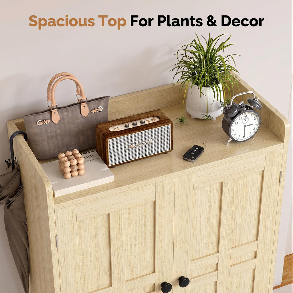 Farmhouse Shoe Cabinet with Doors, 6-Tier Wooden Shoe Organizer with Adjustable Shelves, Entryway Storage Cabinet