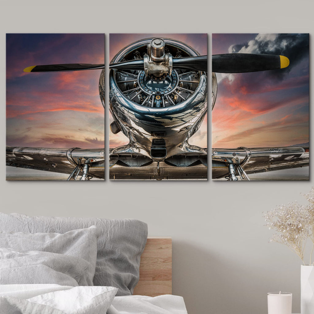 Canvas Print Wall Set Close Up Sunset Skyline Airplane Propeller Vehicles Transportation Photography Realism