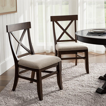 Solid Wood Dining Chairs Set of 2 with Cross Back, Walnut