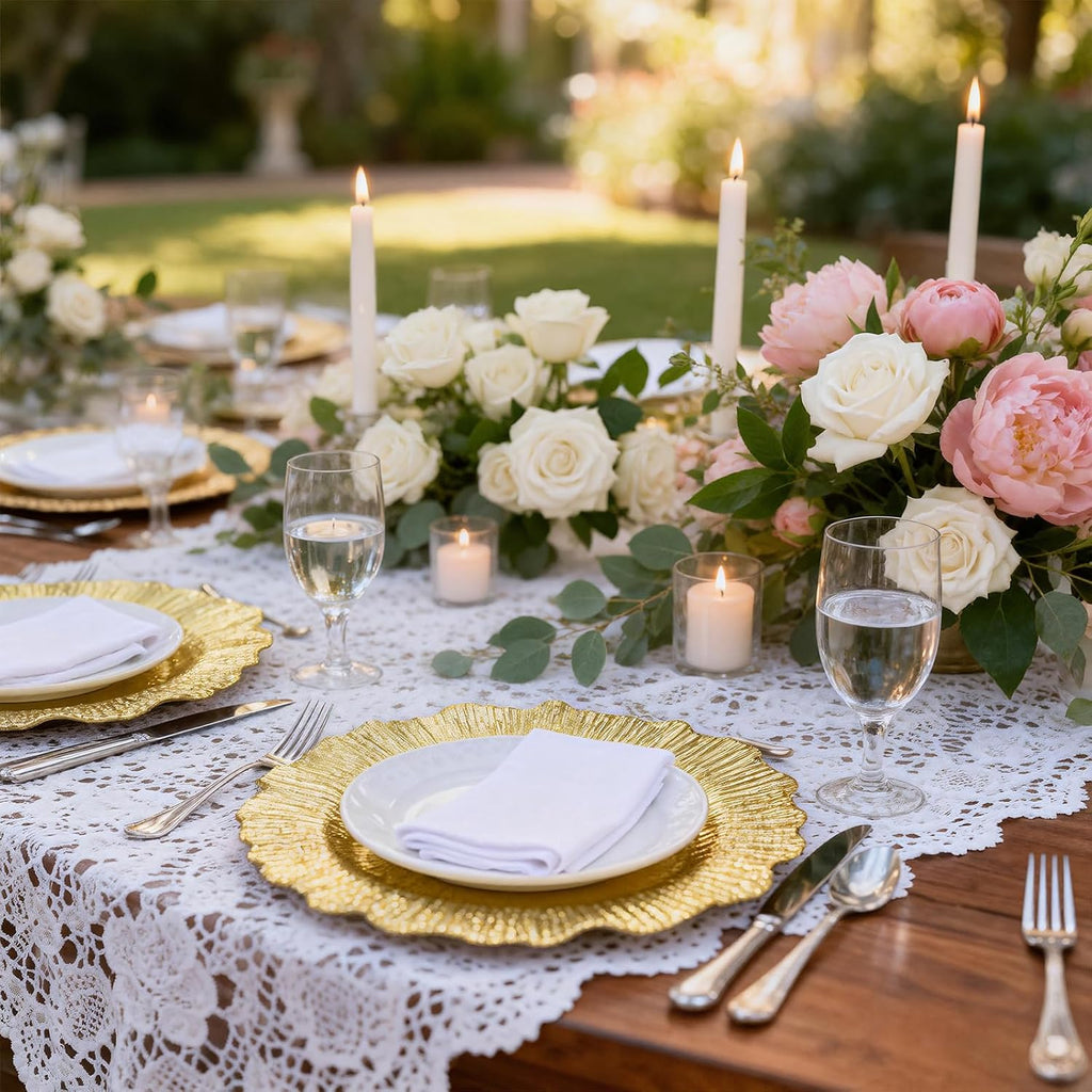 120-Pack 13" Gold Beaded Charger Plates - Disposable/Reusable Plastic Round Dinner Chargers, Prevents Food Overflow - Set of 120