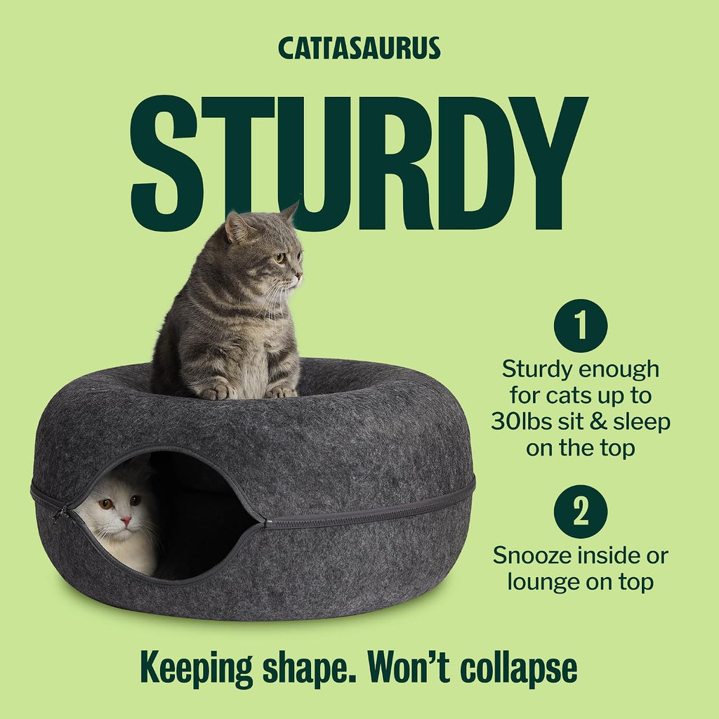 Peekaboo Cat Cave Donut for Multiple & Large Cats up to 30-45 lbs, 3-in-1 Self Warming Cat Bed, Tunnel & Scratcher