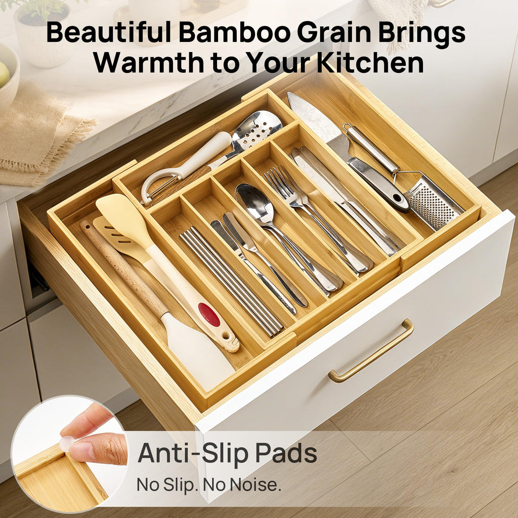 Expandable Bamboo Drawer Organizer, Adjustable Tray