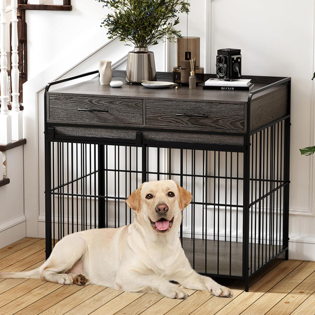 Dog Crate Furniture with 2 Drawers, Heavy Duty Dog Crate