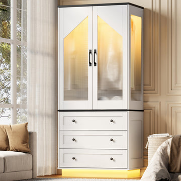 Tall Armoire Wardrobe Closet with 2 Door and 3 Drawers