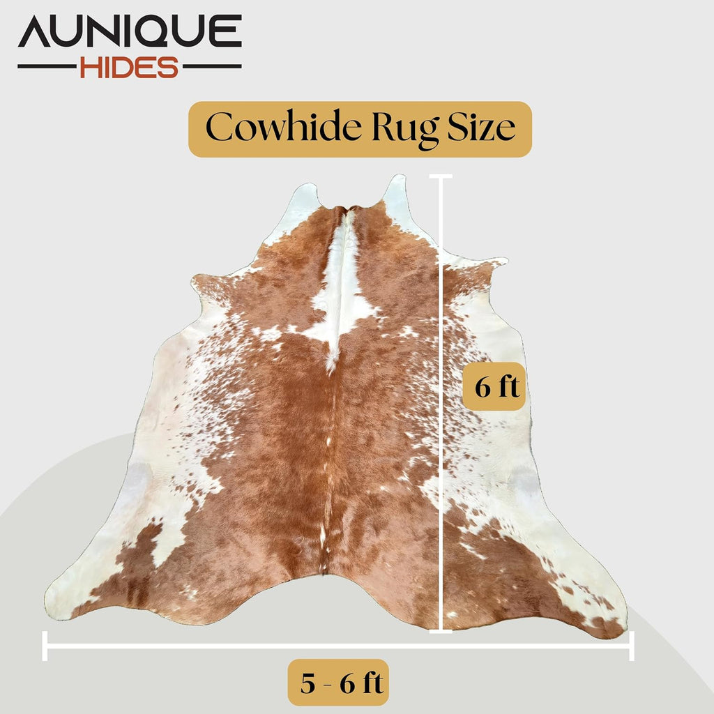 Brown & White Cowhide Rug 100% Genuine - Authentic Animal Skin Area Rug/Carpet , etc. - Cow Hide Size of (6 ft x 5-6