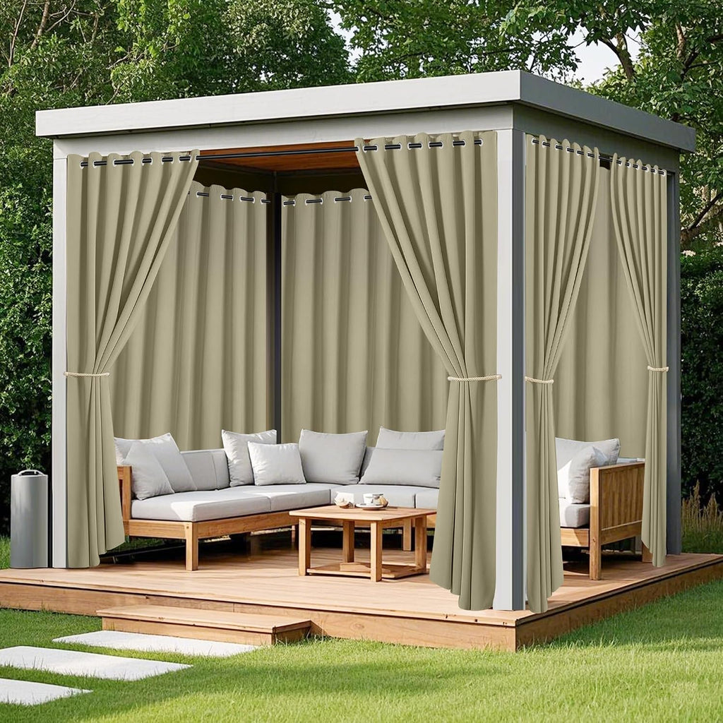 Outdoor Curtains Waterproof 2 Panels Blackout Curtains 108 inch Long with Zipper Top & Bottom Grommet Sun Blocking