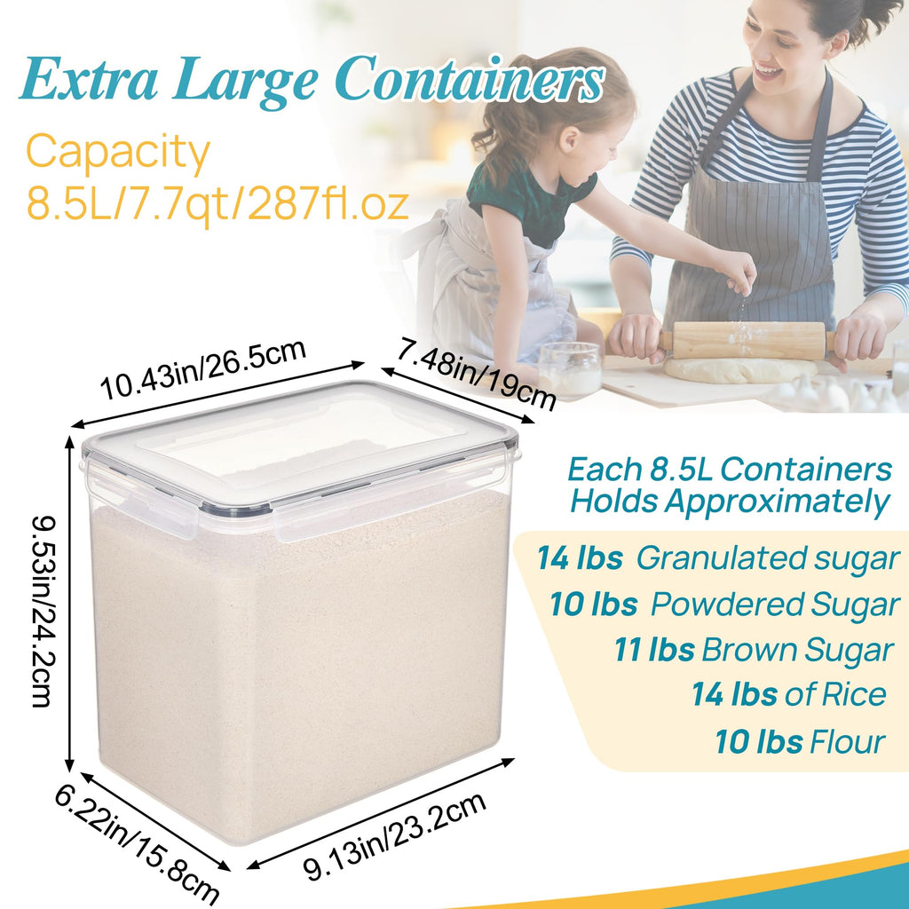 8.5L Extra Large Flour Sugar Storage Containers, 2 PCS, Black