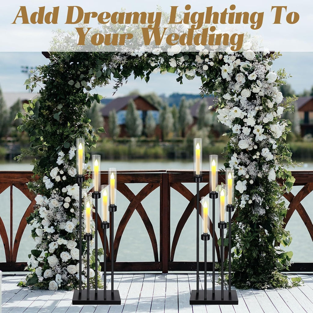 4 Pcs Valentine Floor Black Candelabra Table Centerpieces 42.5'' 5 Arm Wedding Tall Metal Candle Holder Candlestick