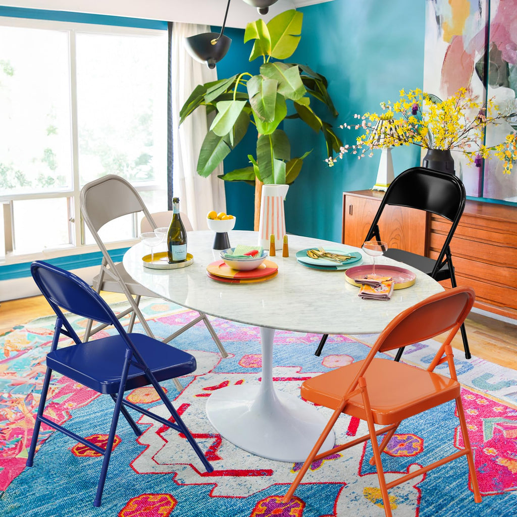 Folding Chairs All Steel Metal Frame, Capacity 350 lbs, Durable Portable and Versatile for Indoor Outdoor Use, Khaki