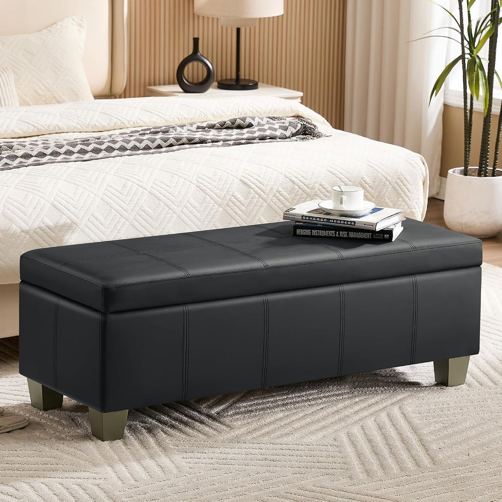 51" Faux Leather Storage Ottoman, Stitch Tufted Rectangle Upholstered End of Bed Storage Bench, Entryway Large Couch