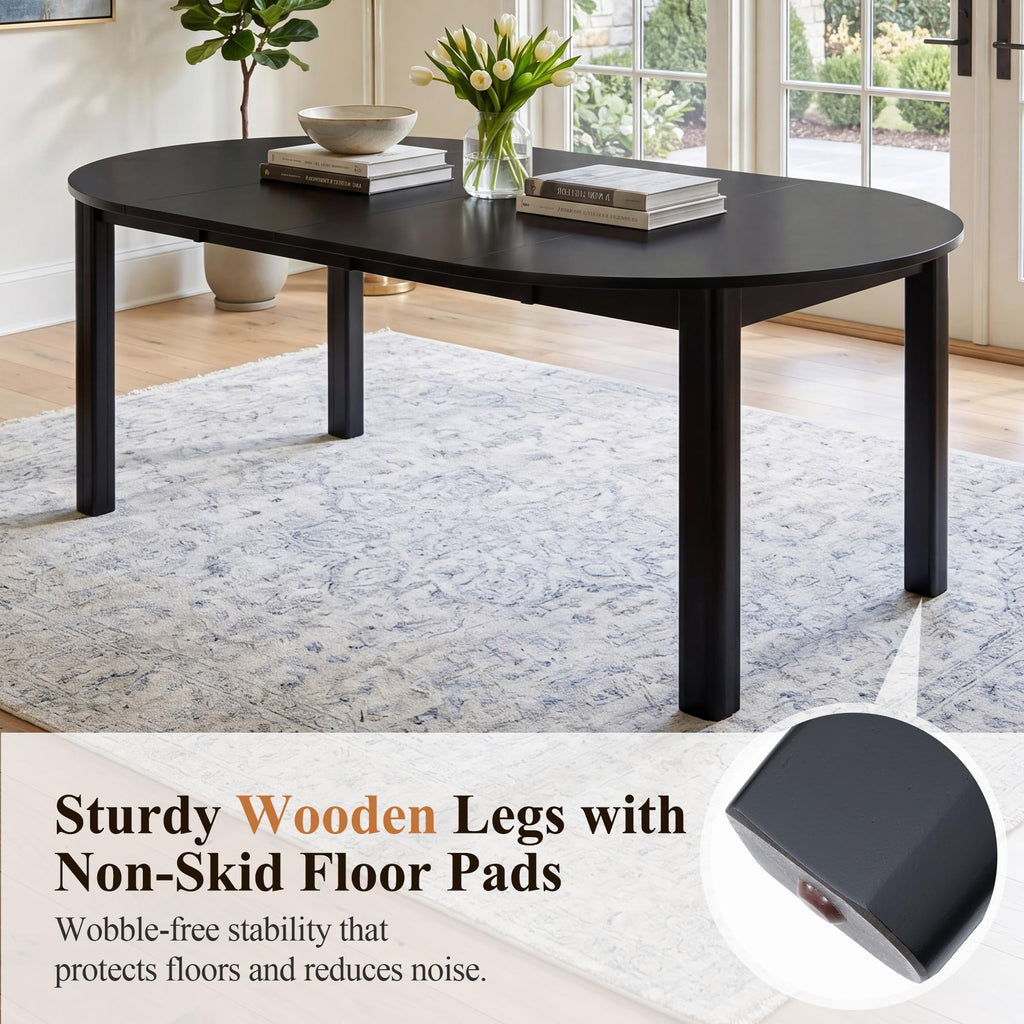 42"-77" Extendable Dining Table Round to Oval, Black Oak Veneer Table