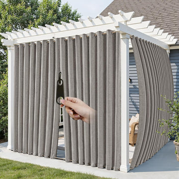 Linen Outdoor Curtains Waterproof with Zipper Blackout Curtains 2 Panels Top & Bottom Grommet Patio Outdoor Privacy