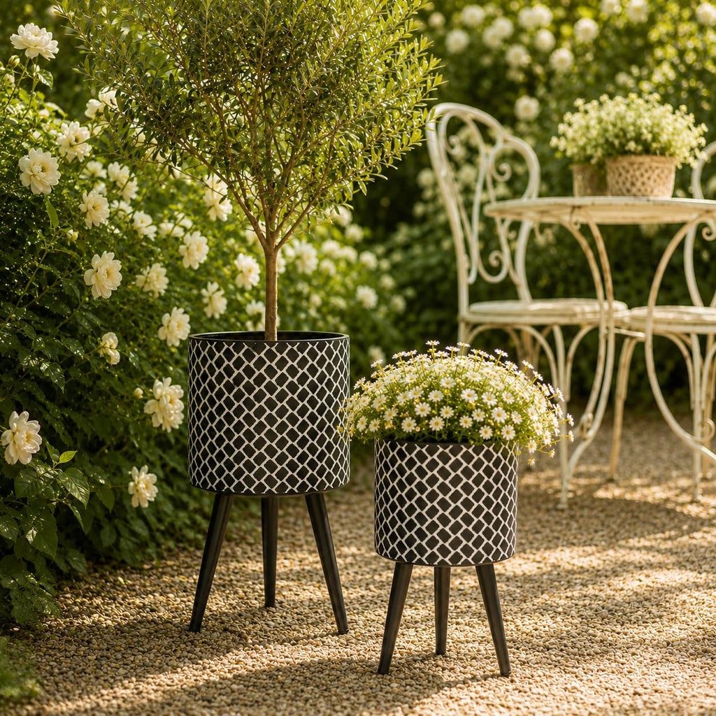 Metal Plant Pots with Legs Set of 2 Standing Planter Tripod
