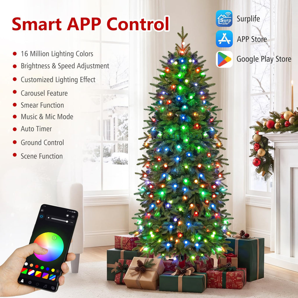 6.3 ft Smart Pre-Lit Pencil Christmas Tree with Remote & APP