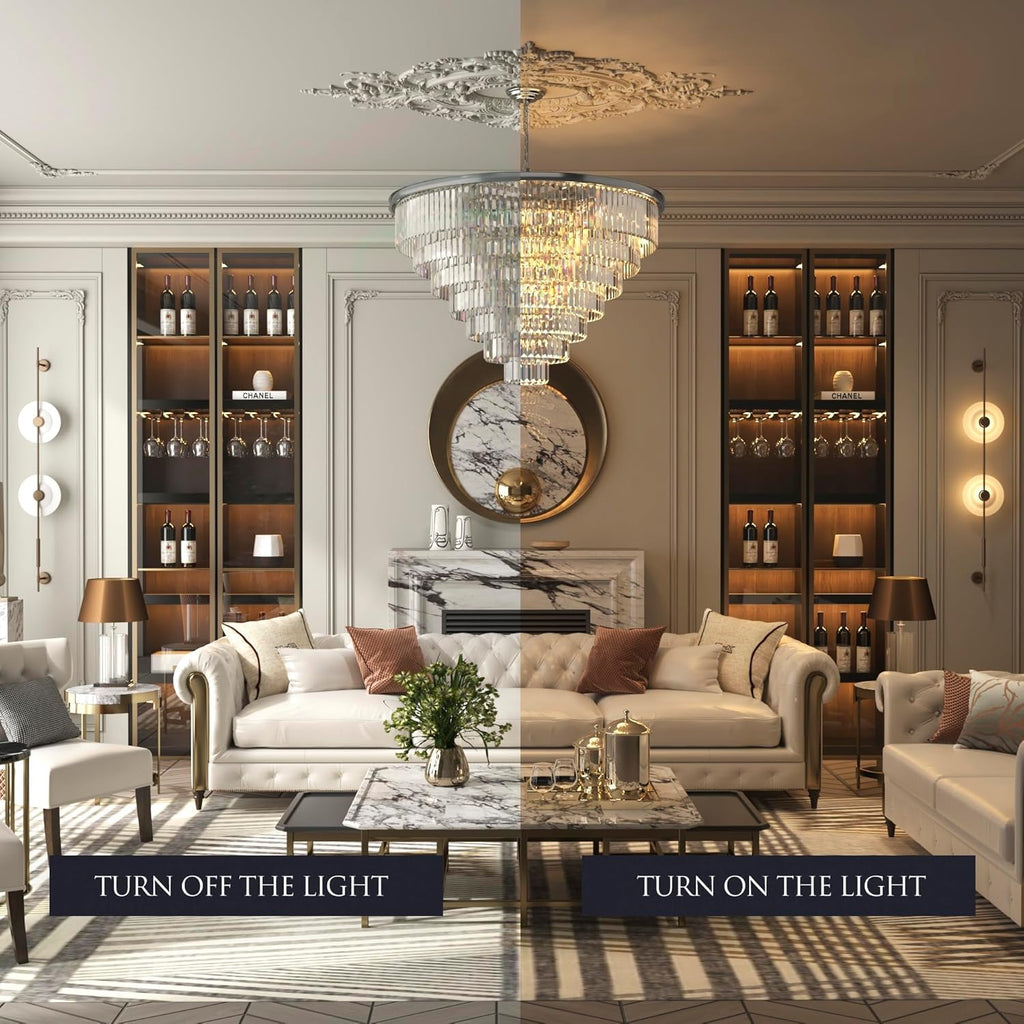 Inspired Odeon Style Nickel Crystal 7-Tier Modern Chandelier W39" - A107-B09J8M66QZ