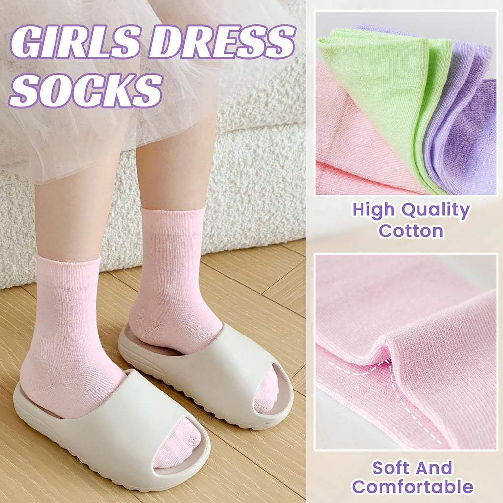 Girls Socks Little Kids Crew Socks Cotton Cute Youth Dress Socks 6 Pairs