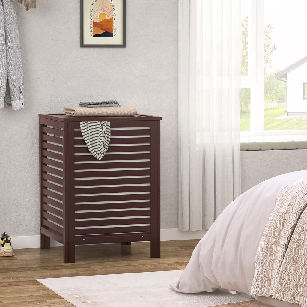 120L Bamboo Laundry Hamper with Lid and Removable Bag, Espresso