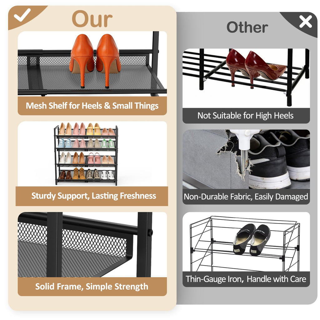 4 Tier Expandable Shoe Rack, Shoe Organizer for Closet, Entryway & Garage