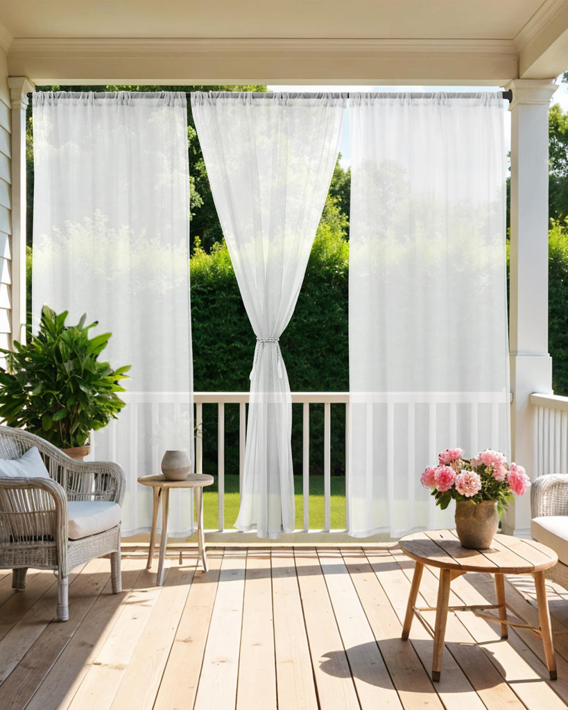 Rod Pocket White Outdoor Sheer Curtains Waterproof 6 Pcs 54x95 In