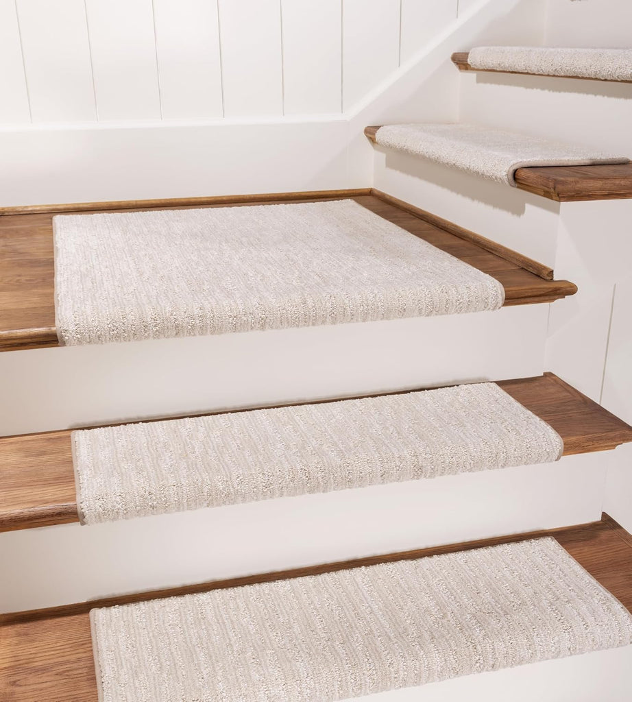 TM Rounded Bullnose Carpet Stair Treads - Anti Slip Indoor Stair Mats for Wooden Stairs, Style: Brindle, Cottonwood