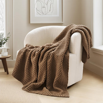 Chunky Chenille Knit Throw Blanket, 50 x 60, Camel Brown