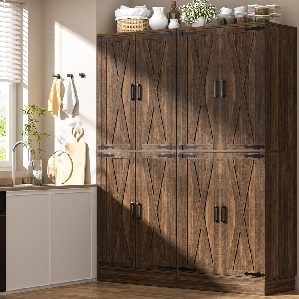 71" Tall Farmhouse Kitchen Pantry Storage Cabinet with Barn Doors