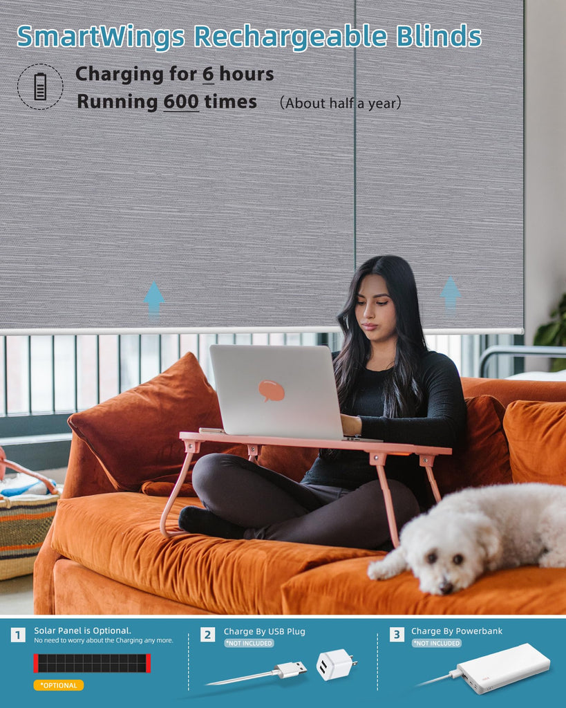 Motorized Smart Roller Shades, 100% Blackout Essential Grey