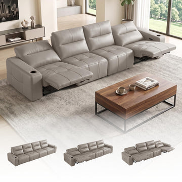 Zero Gravity Power Recliner Sofa, Genuine Leather Reclining Couch with Adjustable Headrests | USB Charging Ports