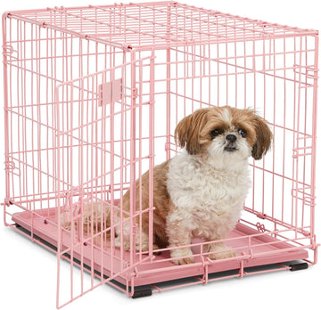 24-Inch Pink Fashion iCrate for Small Breeds, 12-20 lbs, Single Door Folding Dog Crate with Divider Panel