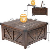 Farmhouse Lift Top Coffee Table with Storage, Wood Square Center Table with Charging Station&USB Port