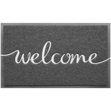 Grey Door Mat Welcome Mats Outdoor Indoor Non-Slip Doormat Low-Profile Floor Mat for Yard, Garage, High Traffic Areas