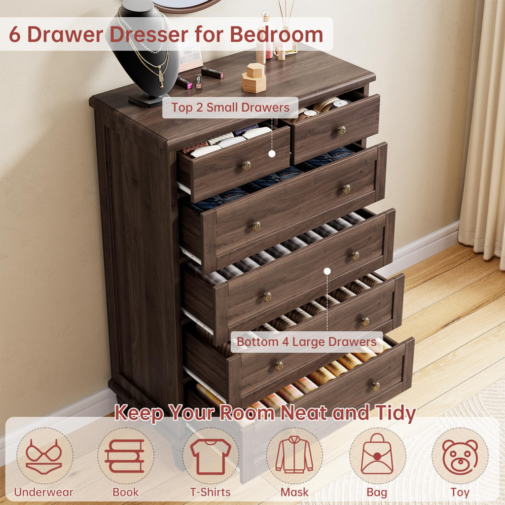 6 Drawer, 47" Vintage, Dark Brown