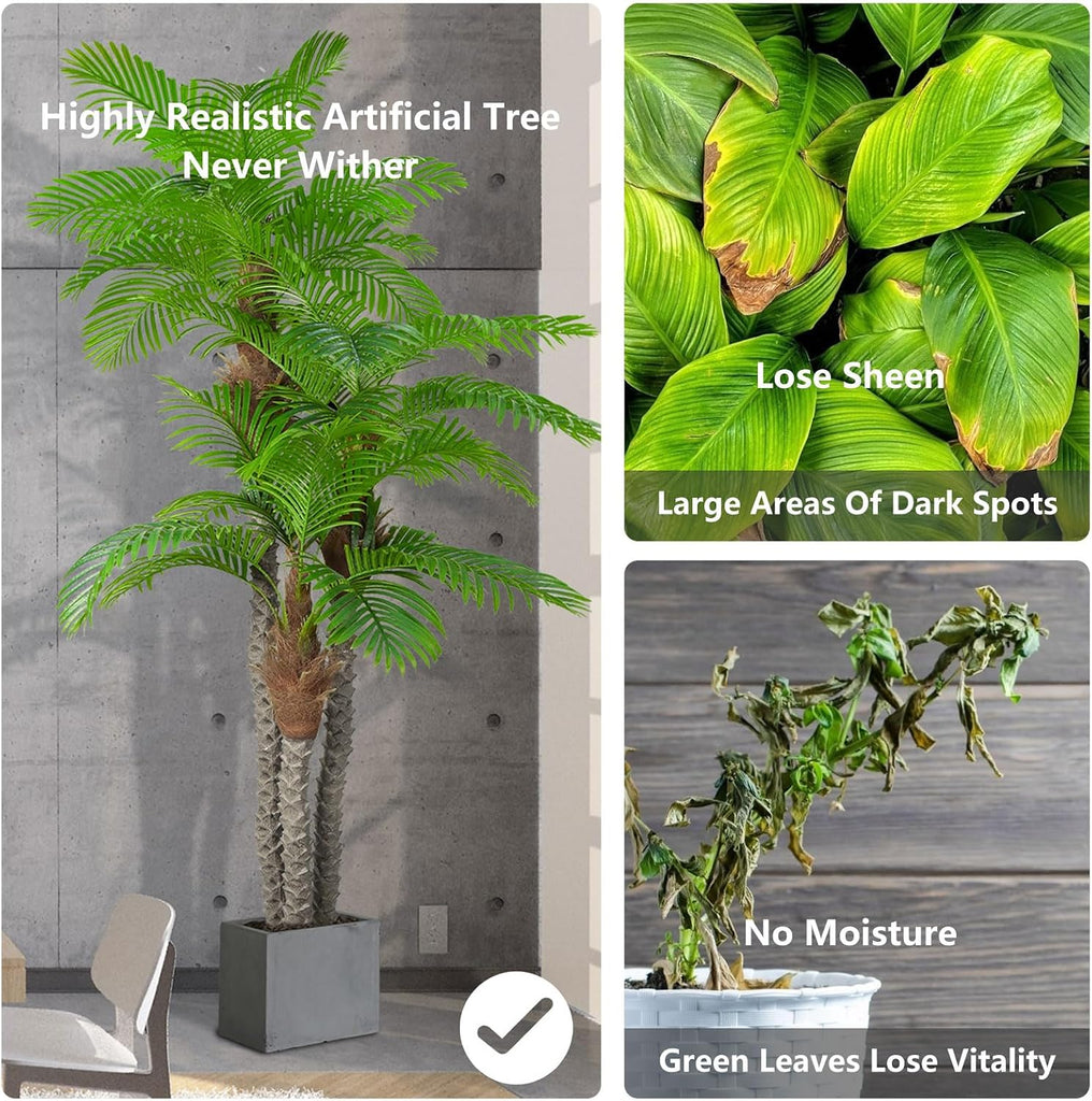 Artificial Palm Trees for Outdoors- 8.5ft Tall Triple Tropical Palm Artificial Tree, UV Resistant Fake Palm Plant