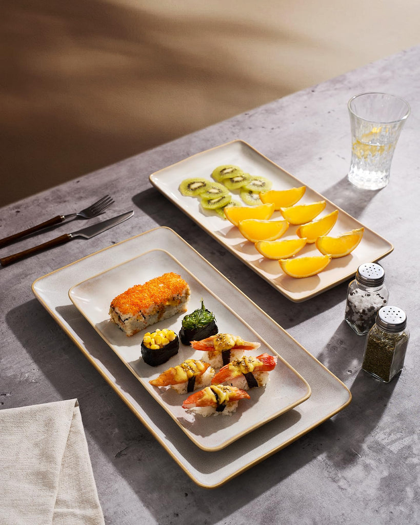 Serving Platters Set of 3 Sizes - Rectangular, Cappuccino White