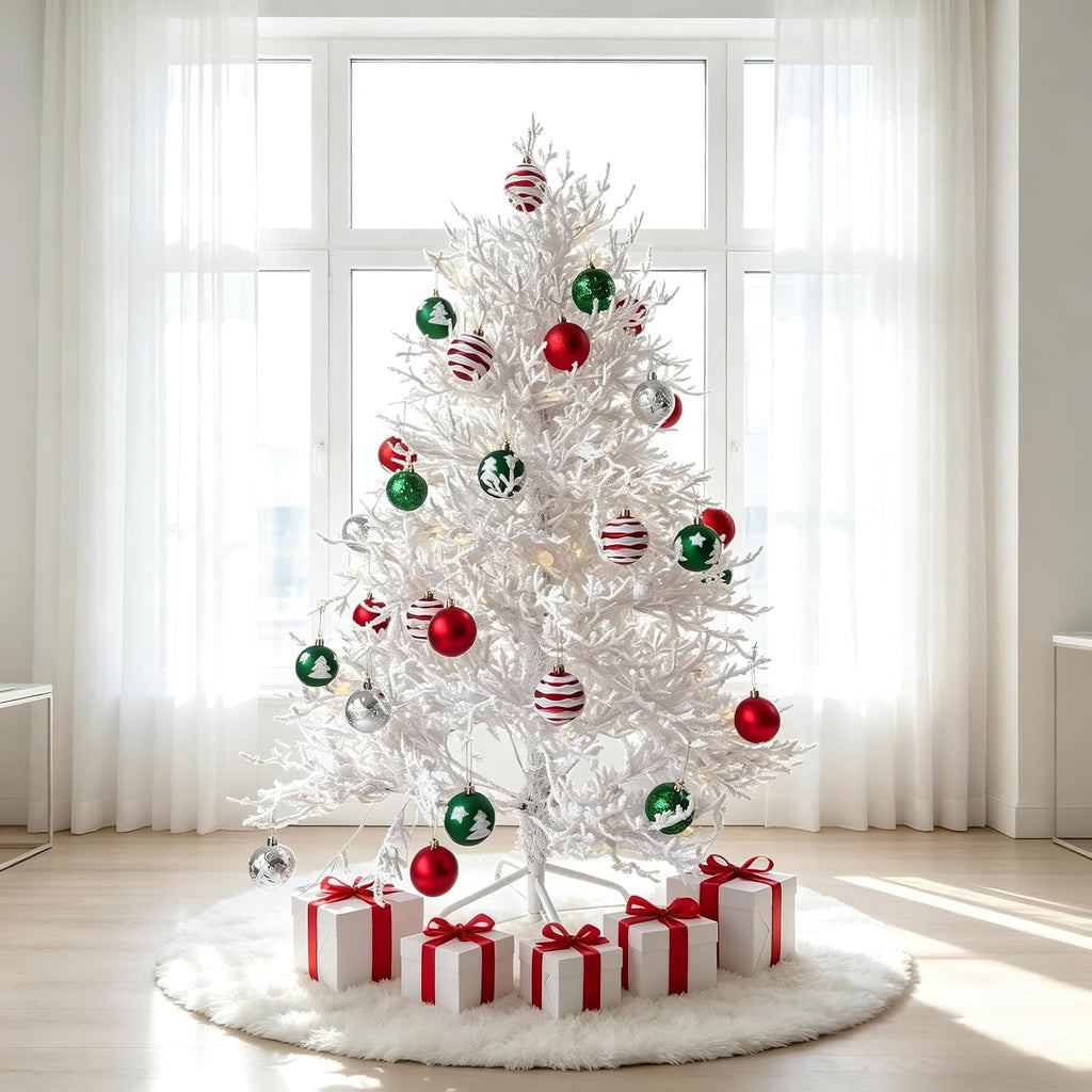 Shatterproof Red Green White Christmas Ornaments Tree Decorations - Set of 30