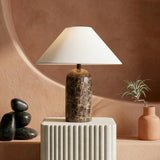 LED Table Lamp - 14” Modern Stone Table Lamp - Decorative Dimmable Desk Lamp - Brown Marble