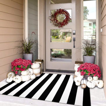 3x5 Striped Outdoor Rug, Washable Front Porch, Black/White